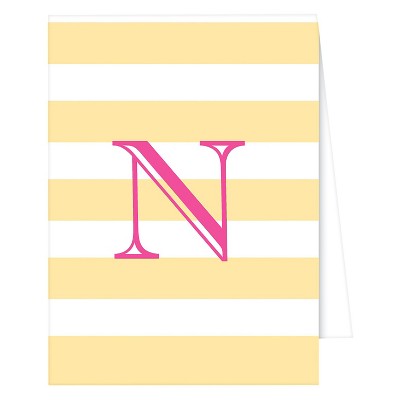 10ct 'N' Monogram Cabana Striped Note Cards Collections Yellow