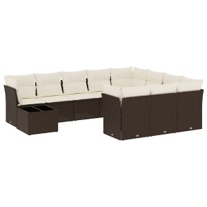 vidaXL 11 Piece Patio Sofa Set with Cushions Brown and Cream Poly Rattan - 1 of 4