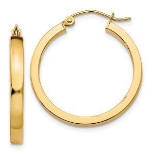 Black Bow Jewelry Polished 14k Yellow Gold 2x3x25mm Square Tube Round Hoop Earrings - 1 of 4