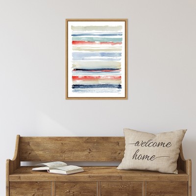 Modern Abstract Striped Canvas Wall Art with Maple Frame