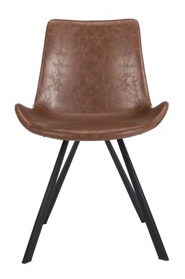 Transitional Wood and Faux Leather Side Chairs in Light Brown, Set of 2