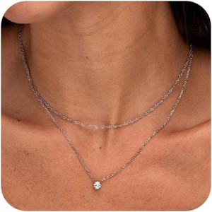 Dainty Gold Layered Necklace for Women, Non-Tarnish 14K Gold Plated CZ Pendant Choker - 1 of 4
