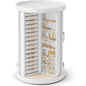 360°Rotating Vertical Jewelry Organizer with 6 Necklace Hooks, Open Ring Display Storage - 1 of 4