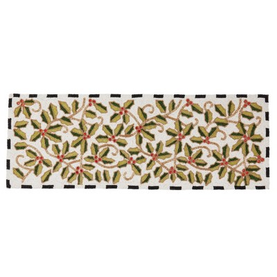 Saro Lifestyle Festive Holly Leaves Beaded Table Runner, 13"x35", Multicolored