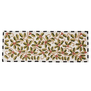 Saro Lifestyle Festive Holly Leaves Beaded Table Runner, 13"x35", Multicolored - 1 of 2