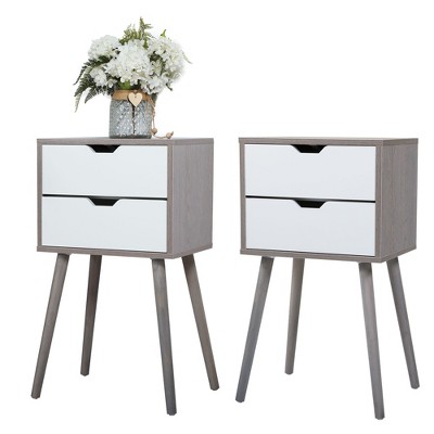 DOMETOUR Set of 2 Bedside Table with Two Drawer Storage Design for Living Room Sofa