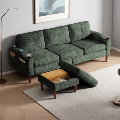 Convertible 3-Seater L-Shaped Sectional Sofa with Footstool, USB & Cup Holder