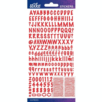 Sticko Alphabet Stickers - Marker Small, Red, 518pcs