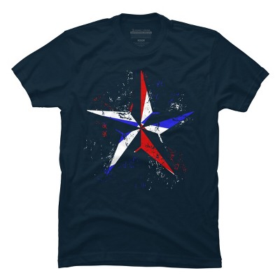 Men's Design By Humans American Flag Nautical Star - Grunge By Mel00 T-Shirt