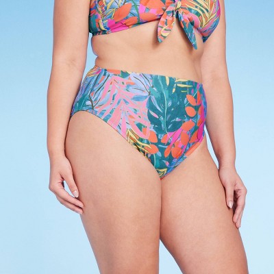 Women's Tropical Print Tummy Control Full Coverage High Waist Bikini Bottom  - Kona Sol™ Orange : Target