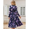 Womens Deep V Neck Floral Print Long Sleeve Ruffle High Waist Beach Flowy Maxi Dress Dress - 4 of 4
