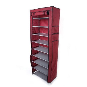 Shoe Storage Organizer 9-Tier - Space Saving Non-Woven Shoe Cabinet with Dust Cover, Fits 36 Pairs (Red) - 1 of 4