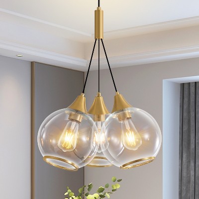 POWLIG 3-Light Gold Chandelier - Modern Metal Pendant Light with Clear Glass Shades