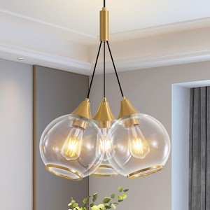 POWLIG 3-Light Gold Chandelier - Modern Metal Pendant Light with Clear Glass Shades - 1 of 4