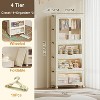 4 Tier Portable Kids Wardrobe Closet with Doors Baby Clothes Organizer with Wheels, Collapsible Wardrobe Closet with Hanging Rod, Includes 10 Hangers - 3 of 4