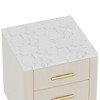 XIYUYEU Upholstered Wooden Nightstand, Bedside Table with 3 Drawers, Metal Legs&Handles and Marbling Stickers Worktop - 4 of 4
