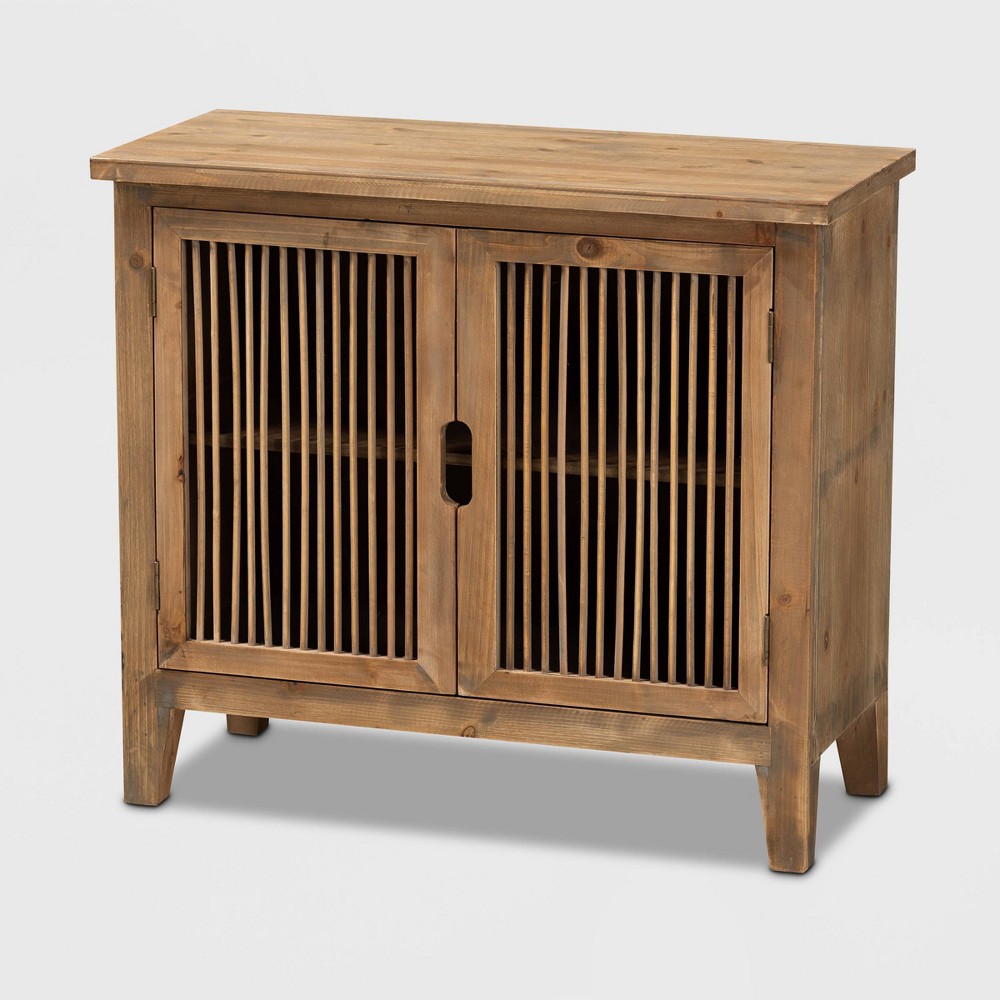 Baxton Studio Clement 2 Door Wood Spindle Accent Storage Cabinet Brown: Bohemian Style, Fixed Shelves, No Assembly Required