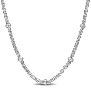 EVERLY JEWELRY | Sterling Silver 2.1mm Saturno Bead Station on Curb Link Chain Necklace, 16-inch - 1 of 4