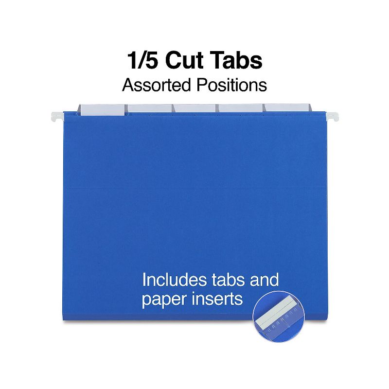 Staples Hanging File Folders 5-Tab Letter Size Blue 25/Box (163501) TR163501, 3 of 7