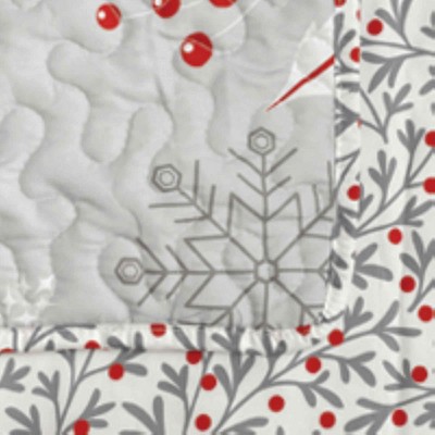 Gray and Red Microfiber Twin Reversible Holiday Quilt Set