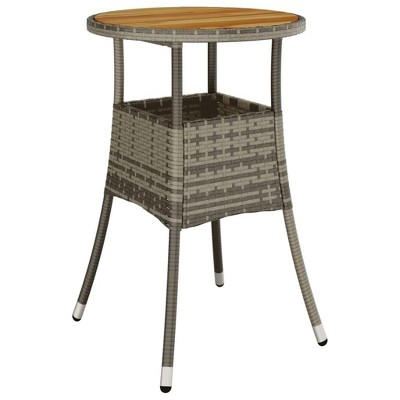 vidaXL Patio Table, 23.6"x29.5" Acacia Wood and Poly Rattan Gray