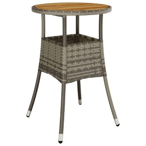 vidaXL Patio Table, 23.6"x29.5" Acacia Wood and Poly Rattan Gray - 1 of 4