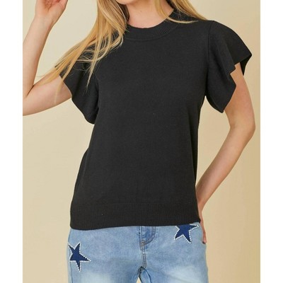 Women's Ruffle Sleeve Solid Sweater - Main Strip