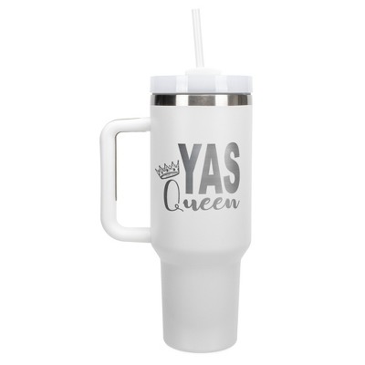Elanze Designs Yas Queen Royal Crown Girl Power 40 oz. Stainless Steel, Large Water Bottle Coffee Mug, Spill & Leak Resistant, Thermal Travel Tumbler