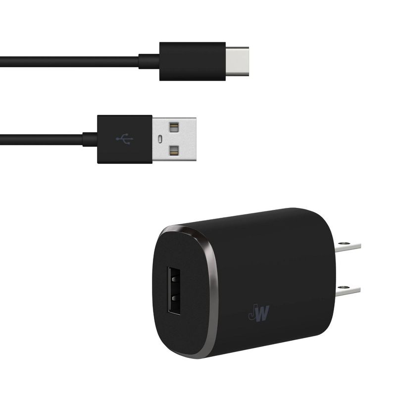 Just Wireless 2.4A/12W 1-Port USB-A Home Charger with 6&#39; TPU Type-C to USB-A Cable - Black, 3 of 10