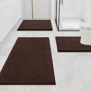 Home Mart Goods 3 Piece Set Brown Soft Cozy Plush Chenille Bath Mat Highly Absorbent Bathroom Rug - 1 of 4