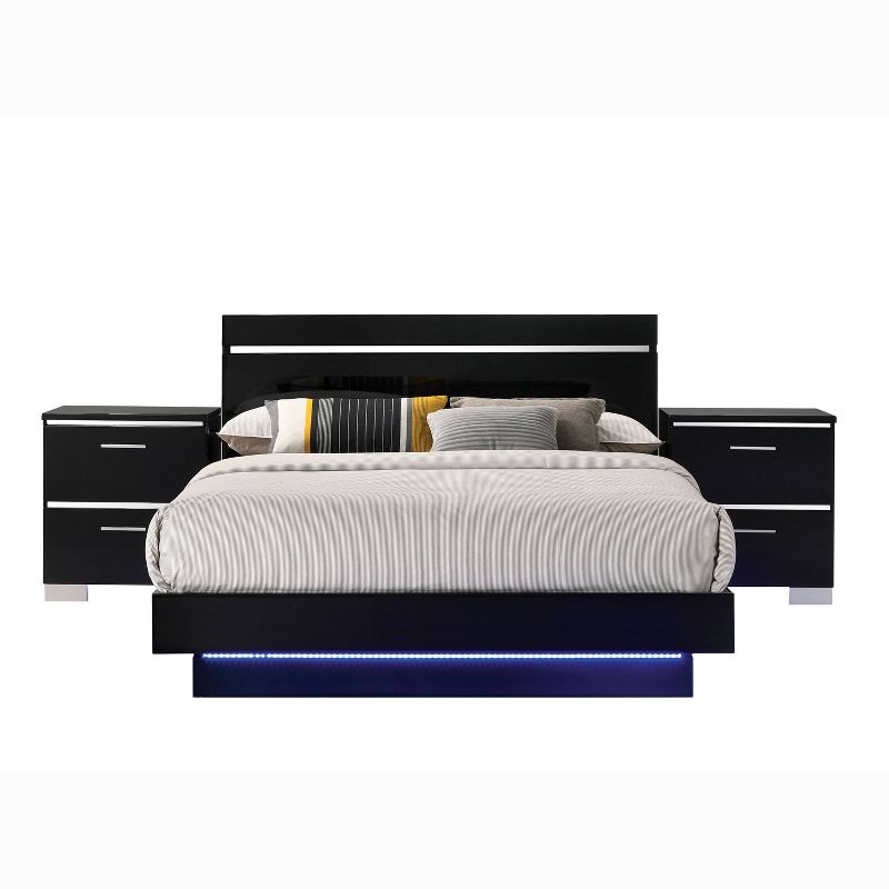 3pc Cavatao Bed with 2 Nightstands Black/Chrome - miBasics, 4 of 7