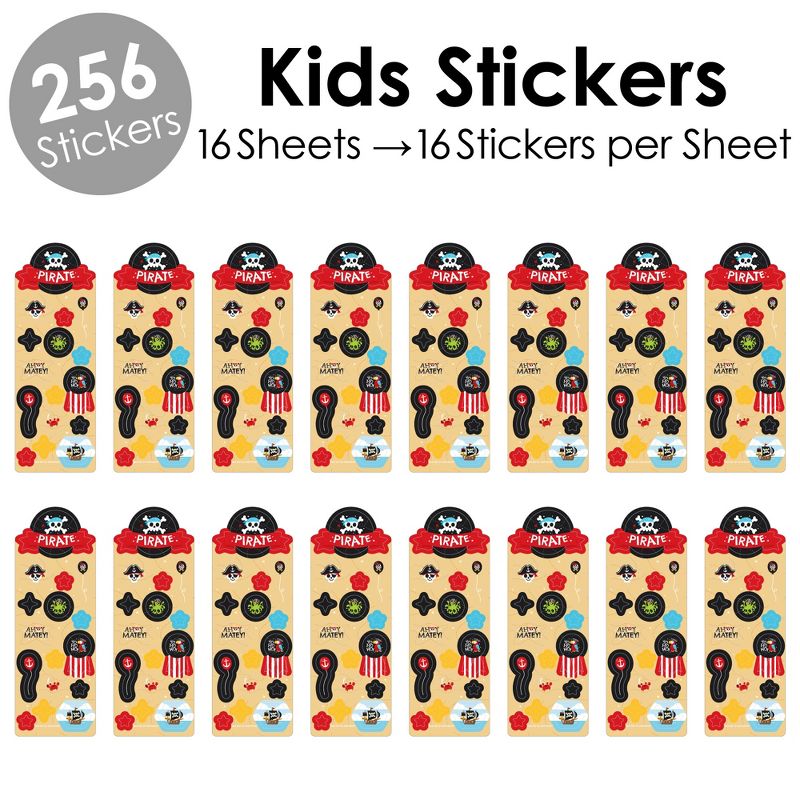 Big Dot of Happiness Pirate Ship Adventures - Skull Birthday Party Favor Kids Stickers - 16 Sheets - 256 Stickers, 2 of 8