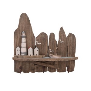 Beachcombers 13.35" Wood Seaside Village 3 Hook Plaq - 1 of 2