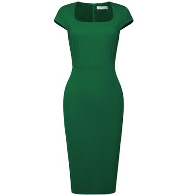 Hobemty Women's Work Square Neck Cap Sleeve Midi Sheath Pencil Dresses