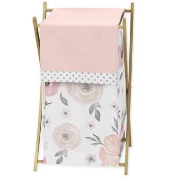 Sweet Jojo Designs Girl Laundry Hamper Watercolor Floral Pink and Grey