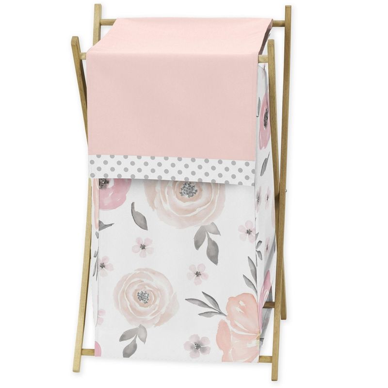 Sweet Jojo Designs Girl Laundry Hamper Watercolor Floral Pink and Grey, 1 of 7