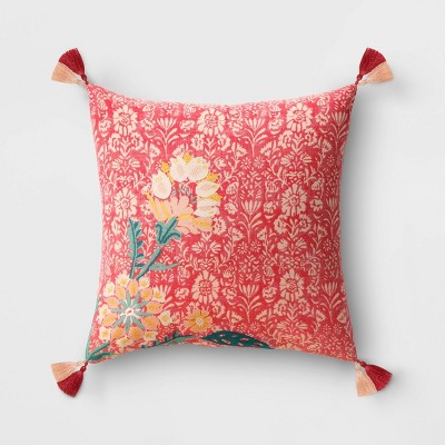 Embroidered Floral Printed Square Throw Pillow - Threshold™