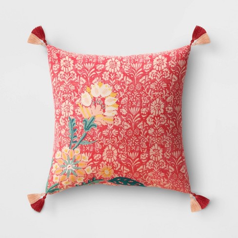 Embroidered Floral Printed Square Throw Pillow - Threshold™ - image 1 of 4