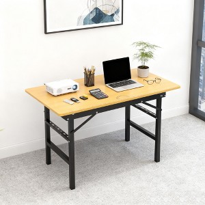 Homy Casa Folding Work Desk with Metal Frame, Natural Wood Finish – Compact Home Office Table - 1 of 4
