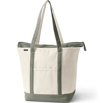 Lands' End Large Natural 5 Pocket Zip Top Long Handle Canvas Tote Bag ...