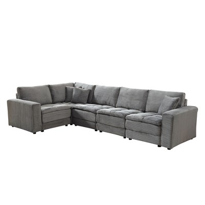 VYNXARIA 5 Seats,Oversized Sectional Sofa,L Shaped Corner Couch with Detachable Seat & Back Cushion,Corduroy Upholstery Convertible Sleeper Sofa&Couch