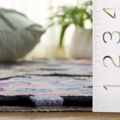 Endika Black Floral Hand-Knotted Wool Round Area Rug