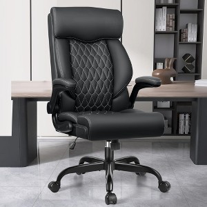 High Back Executive Office Chair Ergonomic Computer Desk Chair with Rocking Function, Leather Managerial Office Chair with Adjustable Flip-Up Armrests - 1 of 1