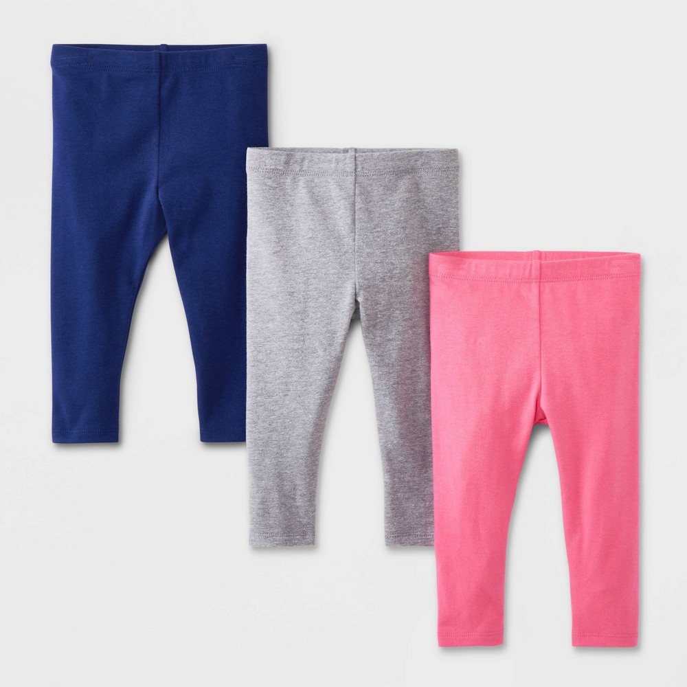 Baby Girls' 3pk Leggings Set - Cat & Jack Navy Blue/Gray/Pink 0-3M