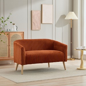 Grungis Modern Corduroy Upholstered Loveseat Sofa with Wooden Nature Legs, 2-Seat Fluffy Single Sofa for Living Room & Bedroom - 1 of 4