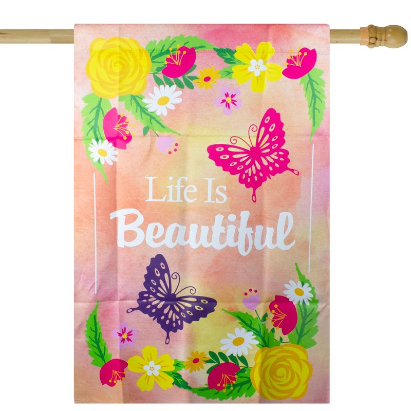 Northlight Life is Beautiful Pink Floral Outdoor House Flag 28" x 40", 2 of 5