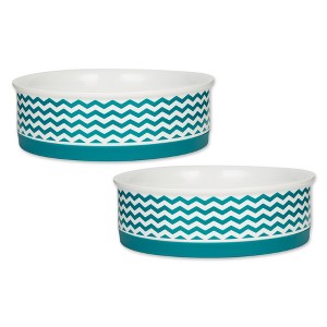 Bone Dry Pet Bowl - Chevron Teal - Large 7.5Dx2.4H Set/2 - 1 of 4