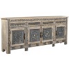 HomeRoots 102" Natural And Black Distressed Solid Wood Carved Geometric Four Drawer Sideboard - 4 of 4