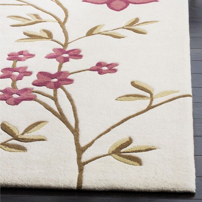 Ivory and Purple Floral Hand-Tufted Wool Accent Rug 2' x 3'