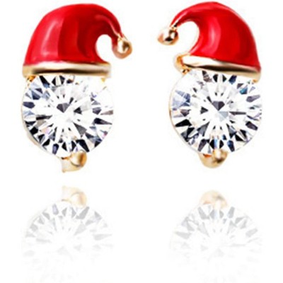 Crystal Bead Christmas Hat Santa Claus Stud Earring for Women Friend Party Holiday Xmas New Year Jewelry